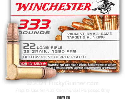 Winchester .22 LR 36gr Copper-Plated HP 333/Box - $31